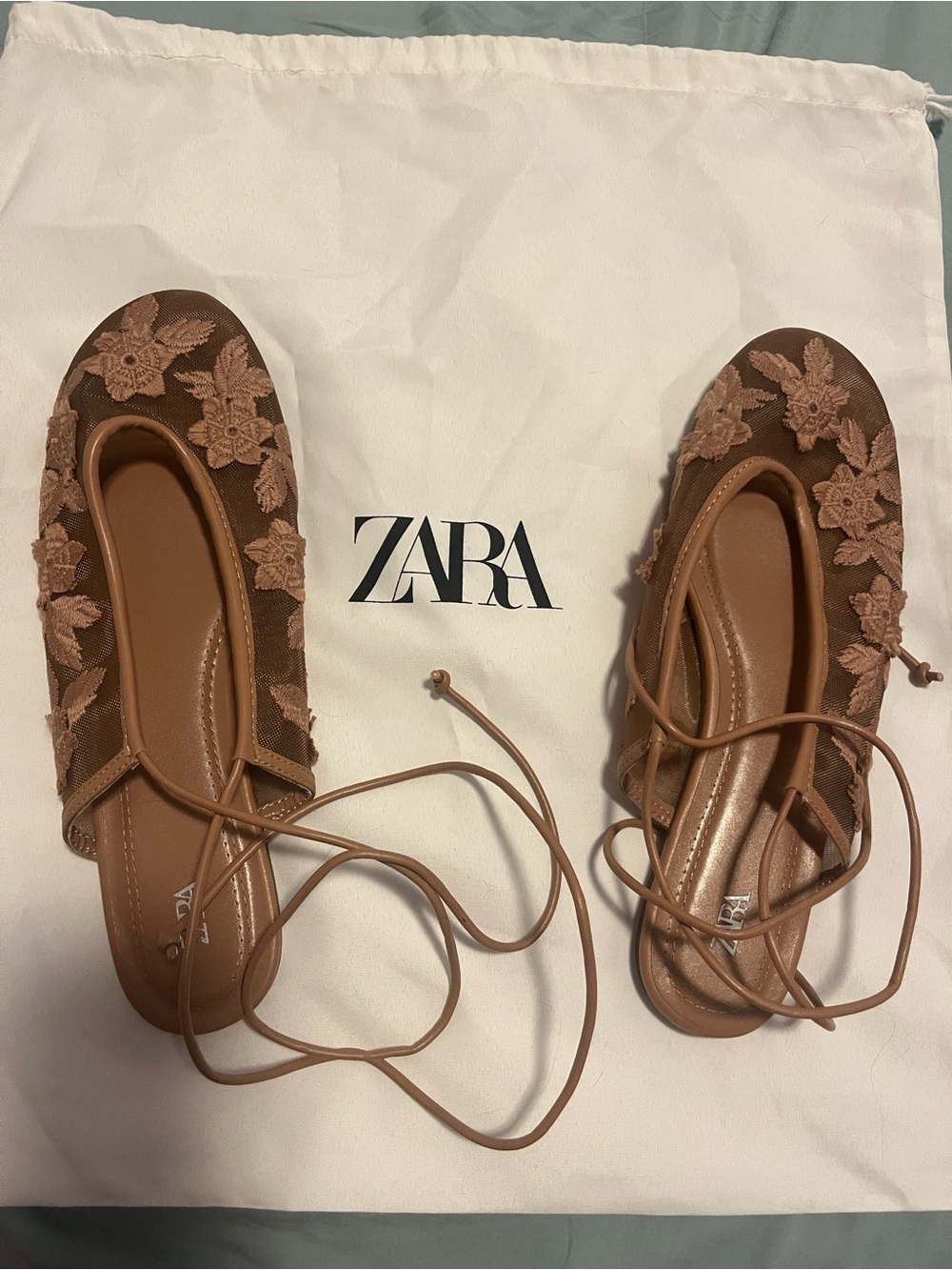 Zara mesh floral ballet flats
